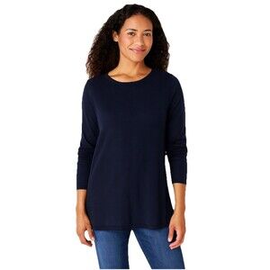 J. Jill Size Small Side Ribbed Tunic Sweater Navy Scoop Neck